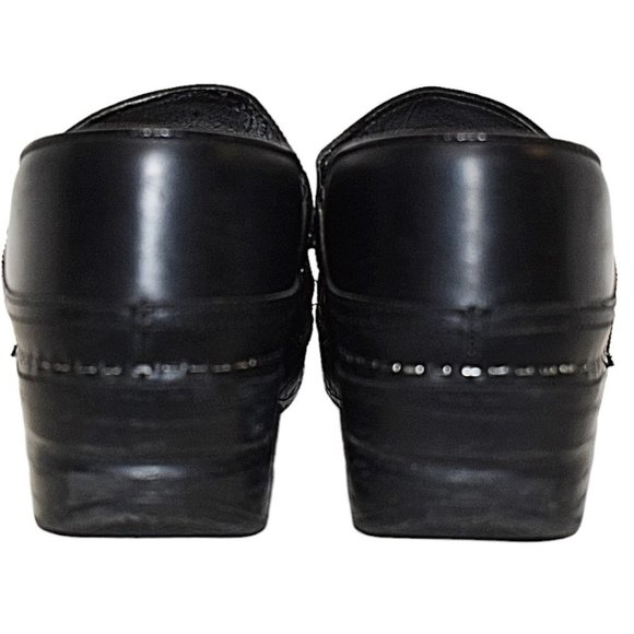 Dansko "Phoebe" Black Elastic Pull-on Leather Professional Clogs - Picture 9 of 11